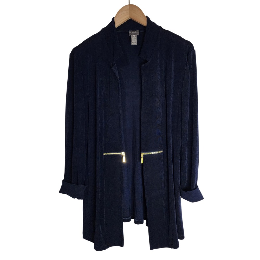 Chico's Travelers Cardigan Sweater Women's‎ 2 (Large) Open Front Navy